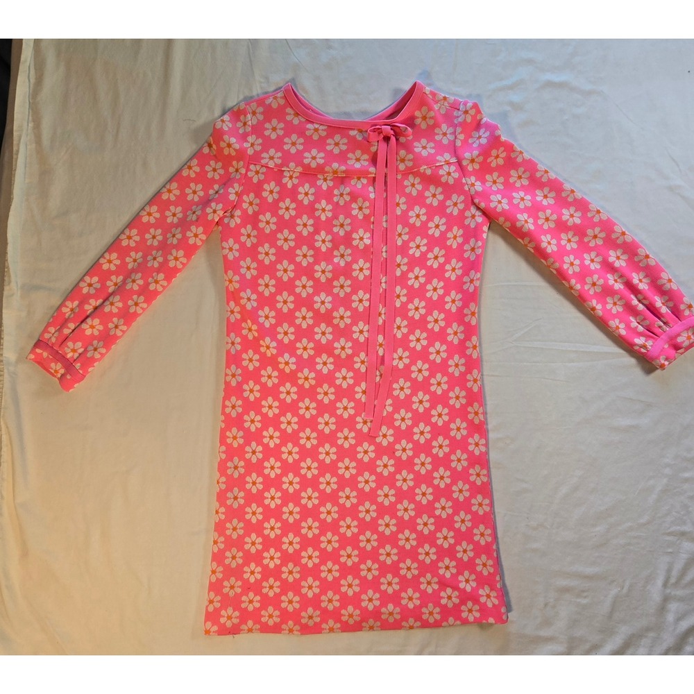 Vintage 60s Pink Daisy Floral Mini Dress ILGWU Mod Retro Long Sleeve Shift Dress